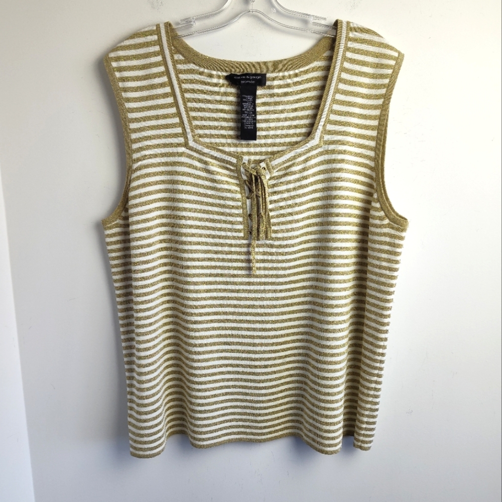 Cable & Gauge Sleeveless Sweater Pullover striped metallic print vest bronze 3X